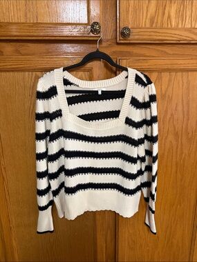 Maurices Black and Cream Striped Square Neck Knit Top